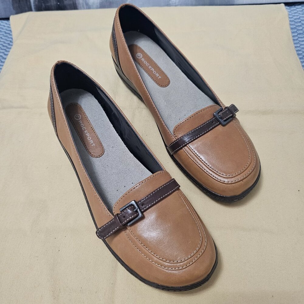 NWOT Rockport Women's Tan Brown Leather Buckle Loafers Slip On Shoes Size 6 - Picture 3 of 6